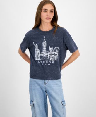 Rebellious One - Juniors' Mineral Wash London Graphic T-Shirt