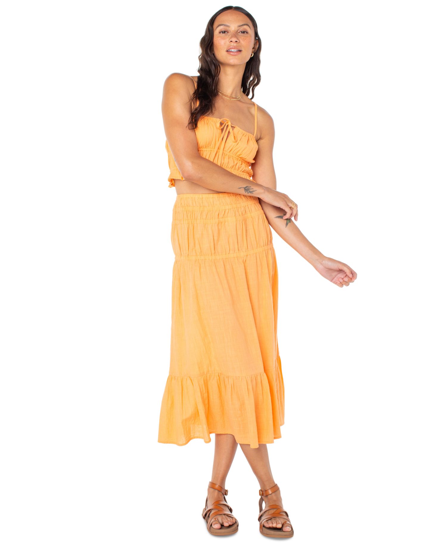 Women's Malia Cotton Solid Tiered Midi Skirt