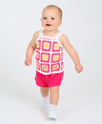 Baby Girls 2-Piece Granny Square Crochet and Short Set