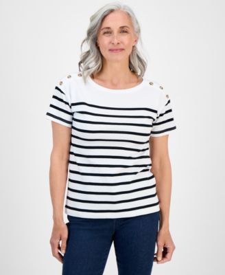 Style & Co - Petite Cotton Button-Shoulder Tee