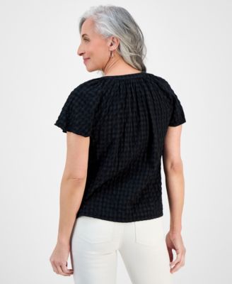 Petite Paisley Bloom Flutter-Sleeve Popover Top, Exclusively at Macy's