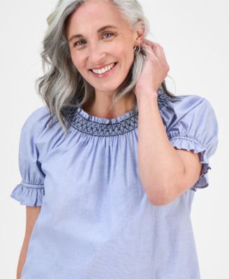 Petite End on End Contrast-Stitch Top, Exclusively at Macy's