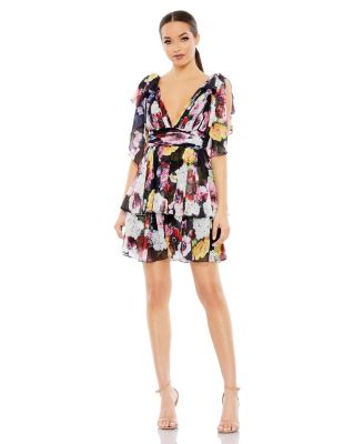 Women's Floral Print Ruffled Sleeveless Soft Tie Dress