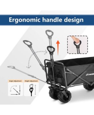 Heavy Duty 350 Lbs Capacity Collapsible Wagon, Outdoor Folding Camping Wagons, Grocery Portable Utility Cart, Adjustable Rolling Carts, All Terrain Sports Wagon with Big Wheels