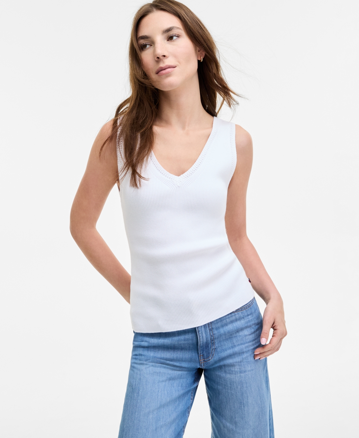 Women's Crochet-Trim Sweater Tank Top - Blue