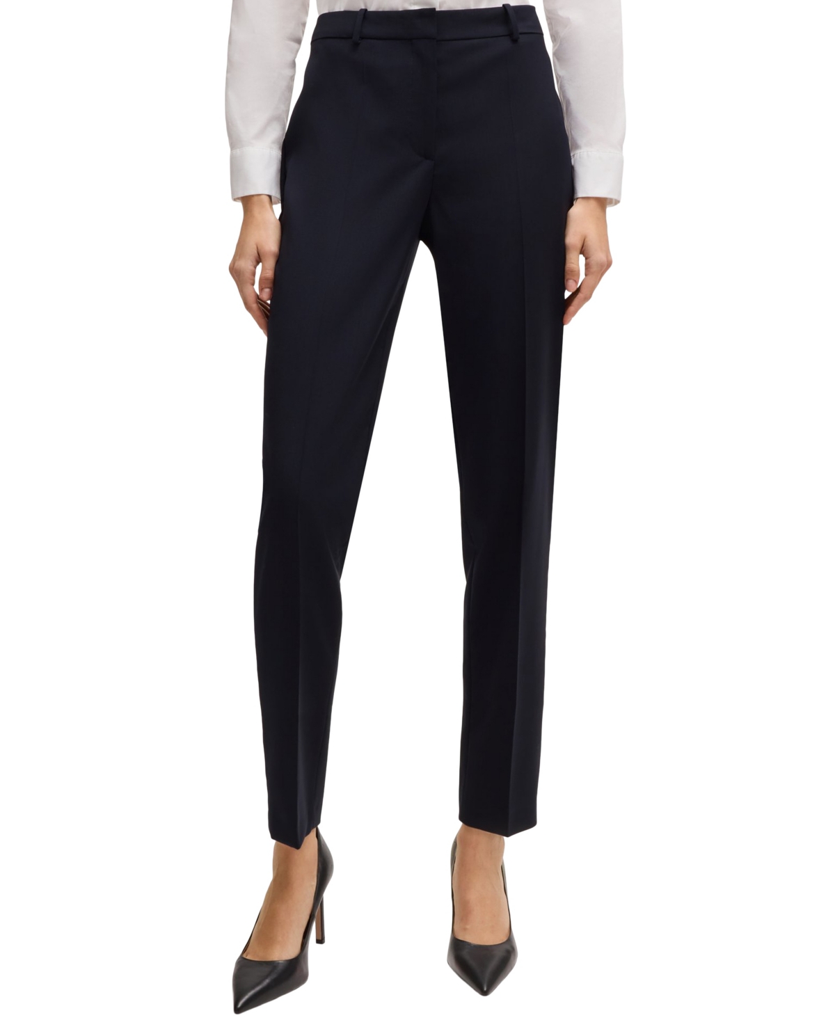 Boss by Hugo Boss Women's Wool Regular-Fit Cropped Pants - Dark Blue