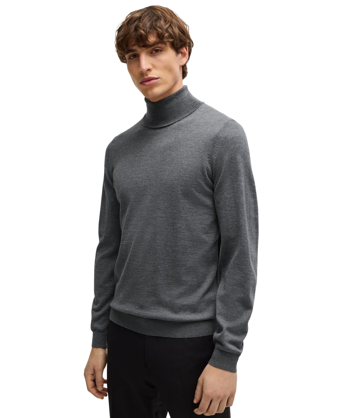 Hugo Boss Boss By  Men's Slim-fit Rollneck Merino Wool Sweater In Gray