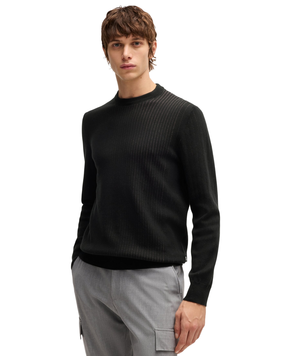 Boss by Hugo Boss Men's Vertical Striped Regular-Fit Sweater - Black