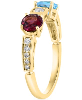 Swiss Blue Topaz (3/4 ct. t.w.), Rhodolite (1/6 ct. t.w.) & Diamond (1/6 ct. t.w.) Ring in 14k Yellow Gold