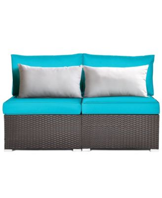 2PCS Patio Rattan Armless Sofa Sectional Conversation Furniture Set W/Cushion
