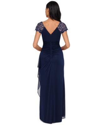 Lace-Sleeve Chiffon Gown