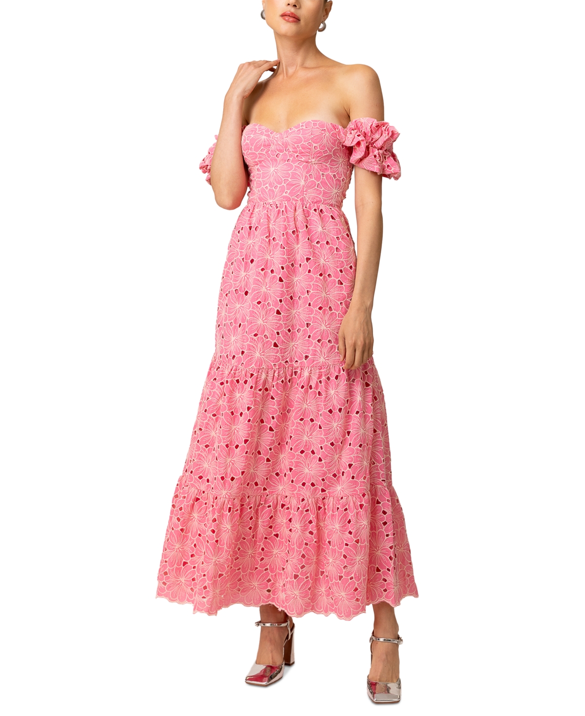 LINE & DOT WOMEN'S TASIA OFF-THE-SHOULDER EMBROIDERED COTTON DRESS 