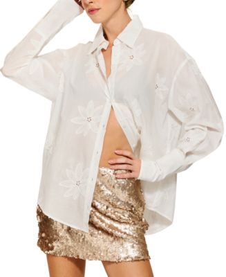 売れ筋商品|||ラインアンドドット カットソー トップス レディース Women's Emberly Embroidered Cotton Button-Front Shirt White Line & Dot Women's Emberly Embroidered Cotton Button-Front