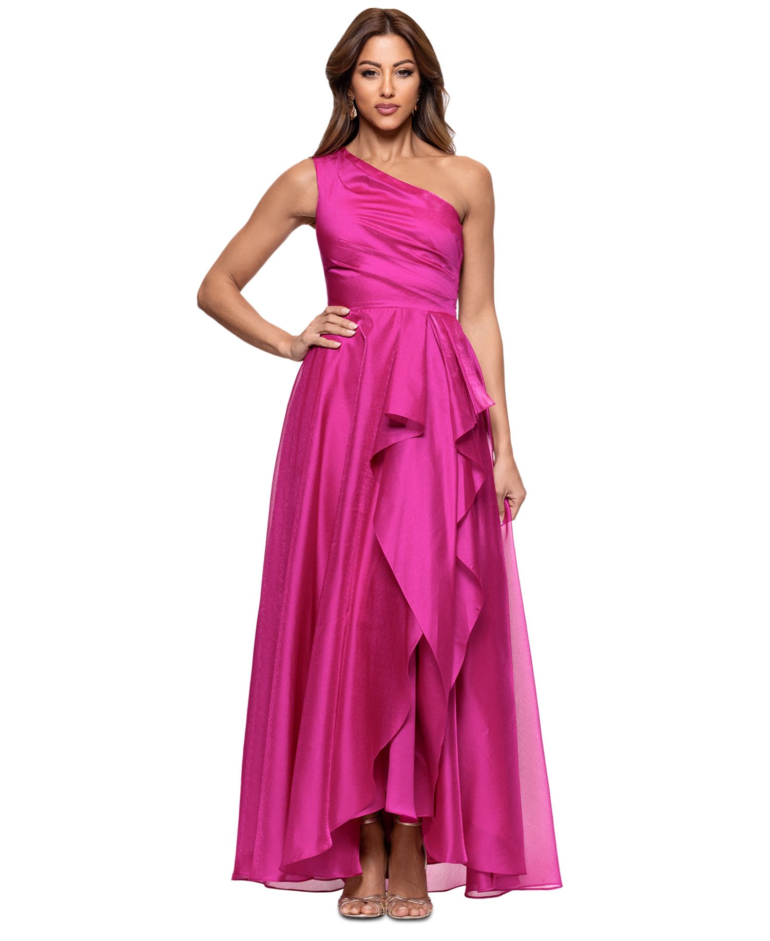 Women's Metallic Draped One-Shoulder Gown