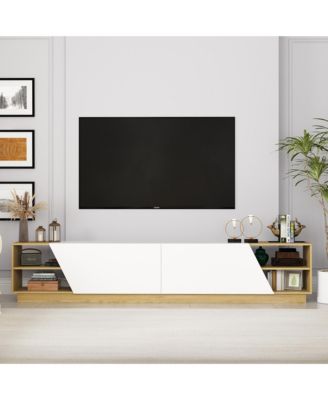 2-door TV stand, white wood entertainment center, art design media console