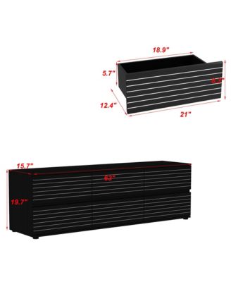 TV stand with 6 drawers, media console with embossed texture, entertainment center in black wood