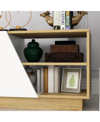 2-door TV stand, white wood entertainment center, art design media console