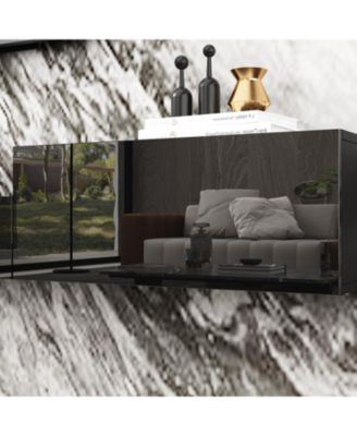 Black wall-mounted TV stand, entertainment center with five drawers, media console with light strip