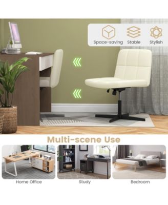 PU Leather Upholstered Cross-legged Office Chair with Oversized U-shaped Seat for Home Office Make Up