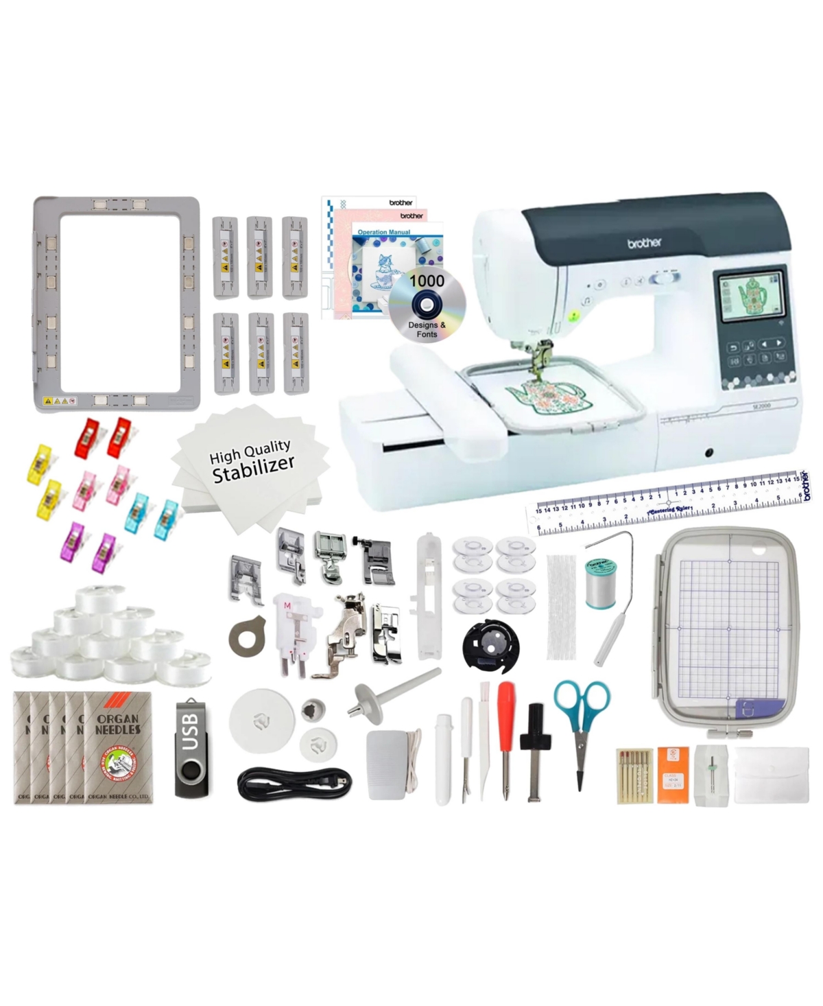 SE2000 5&#x22; x 7&#x22; Computerized Sewing and Embroidery Machine w/Magnetic Frame Bundle