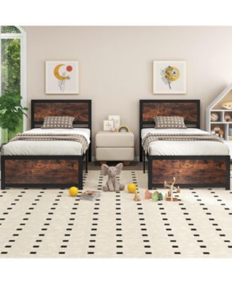 Twin Size Bed Frame Metal with High Headboard and Mute Bars-Twin Size