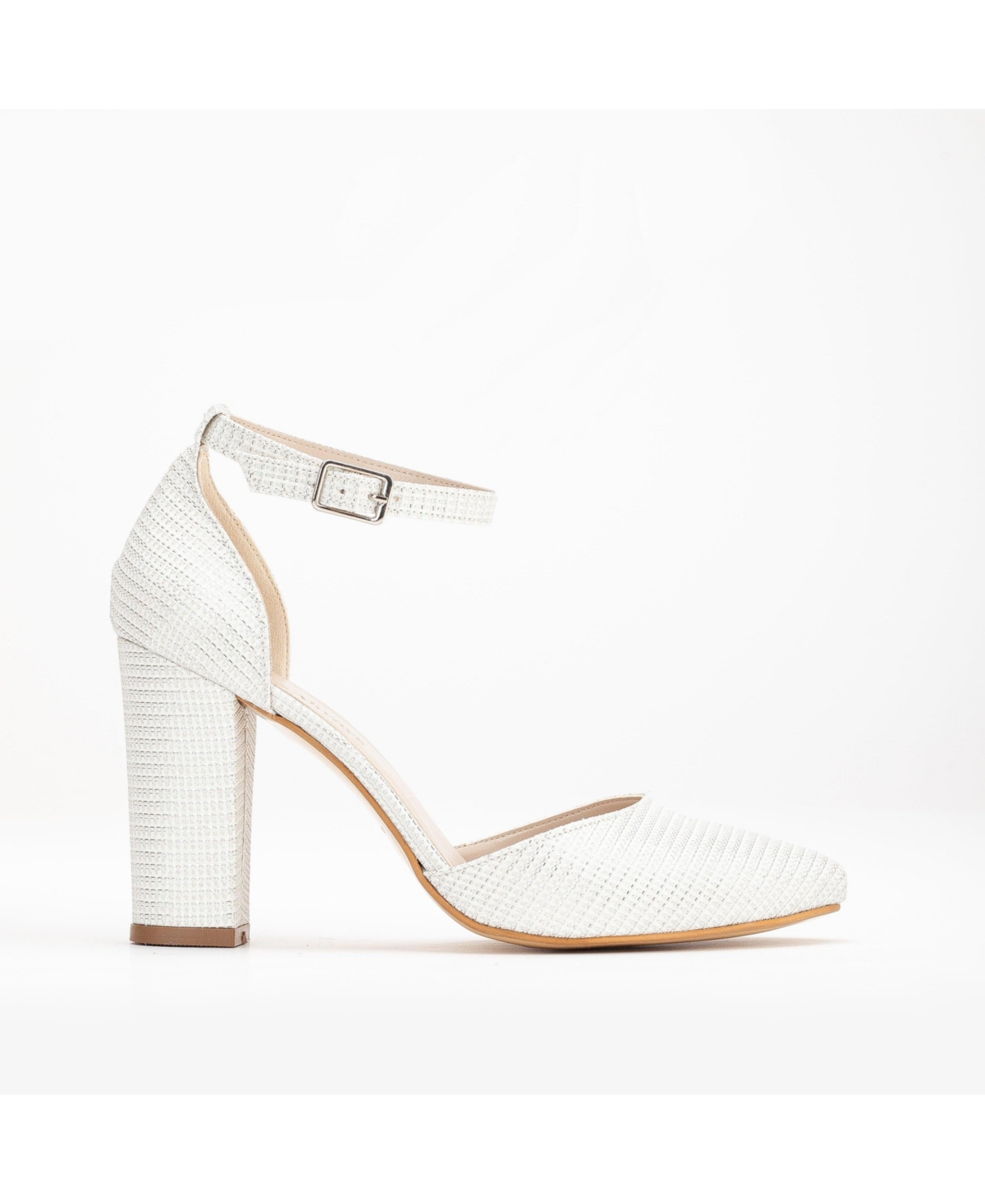 Gisele High Block Heel Pumps - Ivory faux leather