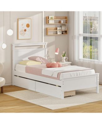 Twin Size Wooden Bed Frame with 2 Drawers for Teens and Adults