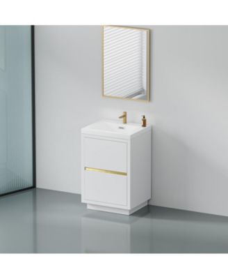 24" Freestanding Bathroom Vanity with Sink, Bathroom Storage Vanity Cabinet with Stone Resin Countertop and Soft Close Drawers