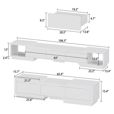 TV stand with two doors and one drawer, media console with six fixed shelves, entertainment center in white wood