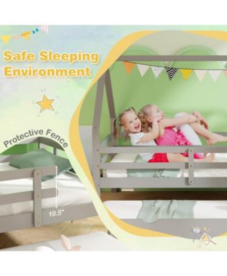 Twin House Bed with Trundle and Fence Rail