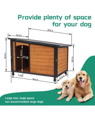 46 inch Large Dog House Indoor Outdoor Wooden Kennel Winter Insulated PVC Waterproof Roof Removable Floor