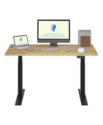 E7-COMMERCIAL 55  W Electric Adjustable Standing Desk, Rubber Wood Top, Black Base
