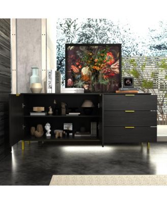 3-Drawer Engineered Wood 2 Cabinets & Metal Legs TV Stand