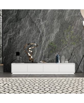 TV stand with 4 drawers, media console with light strip, entertainment center in white wood