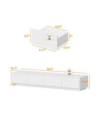 TV stand with 4 drawers, media console with light strip, entertainment center in white wood