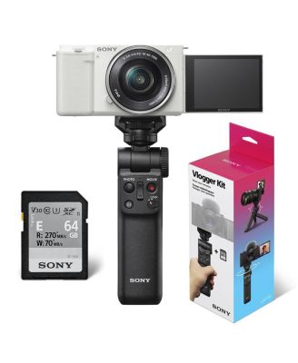 Sony ZV-E10 APS-C Mirrorless Interchangeable Lens Vlogging Camera with 16-50mm Lens, White - Bundle with Sony ACCVC1 Vlogger Accessory Kit