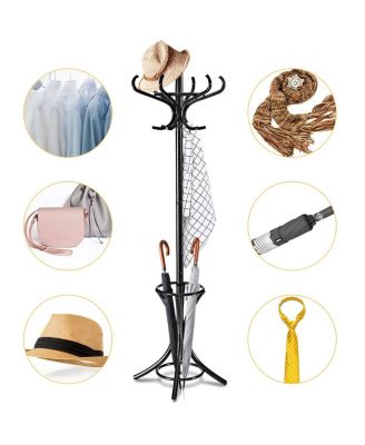 Wood Standing Hat Coat Rack with Umbrella Stand