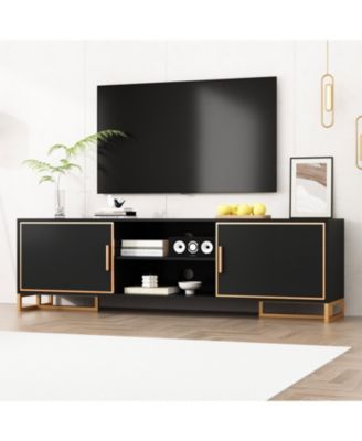 TV Stand with 2 Doors and Metal Handles and Feet, Media Console, Entertainment Center
