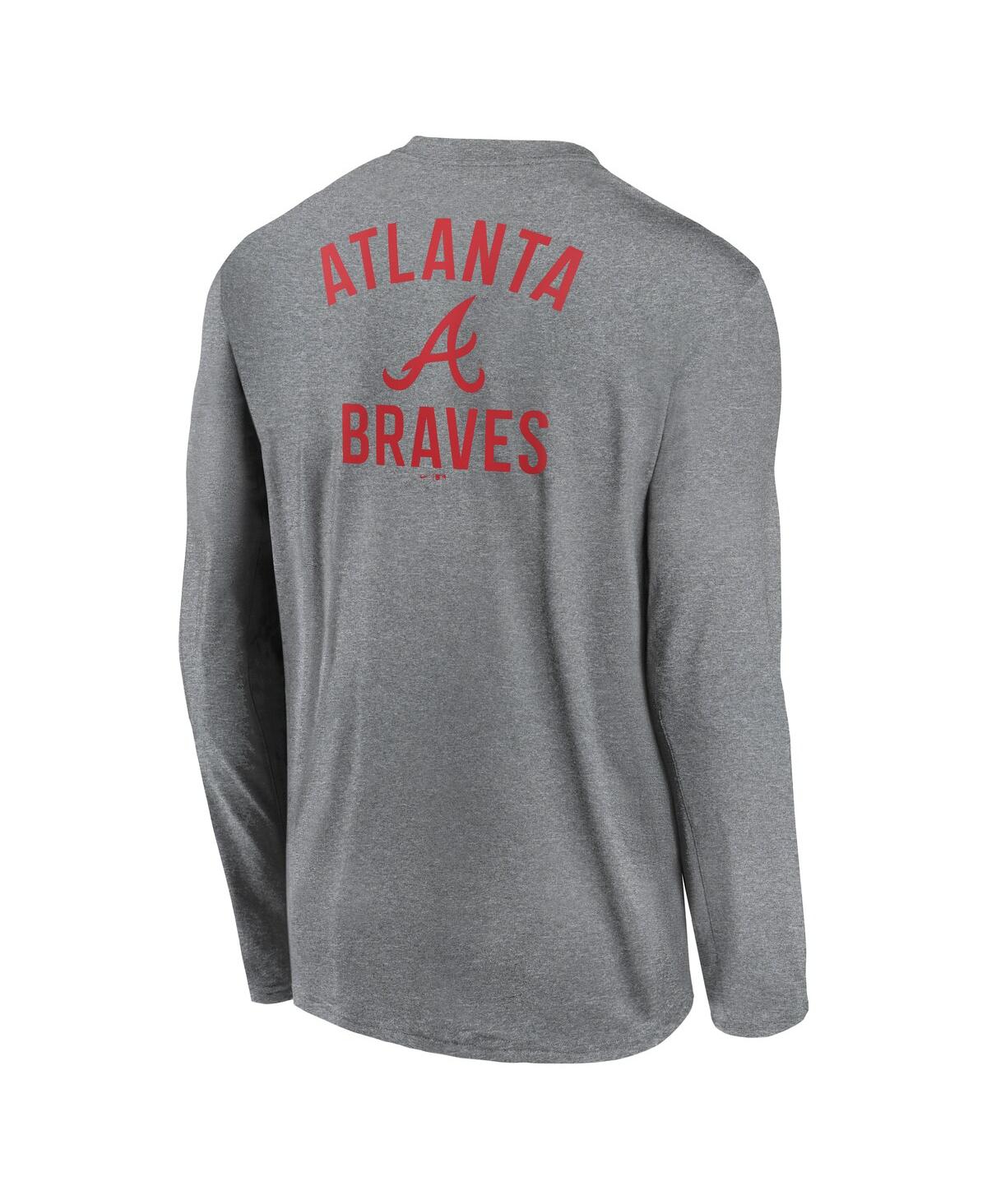 Nike Men's Heather Charcoal Atlanta Braves 2-hit Legend Performance Long Sleeve T-shirt In Heather Charcoal