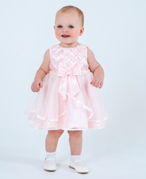 Детские Rare Editions Baby Girls Basket Weave Social Dress with Two Tiered Ribbon Skirt