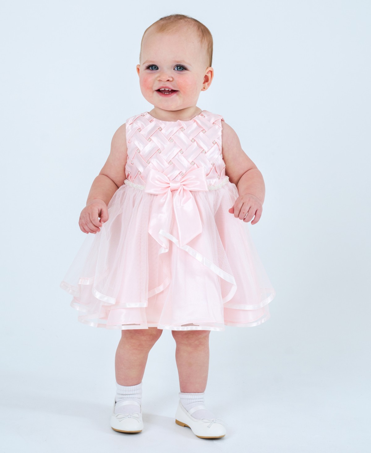 Детские Rare Editions Baby Girls Basket Weave Social Dress with Two Tiered Ribbon Skirt — фото 1