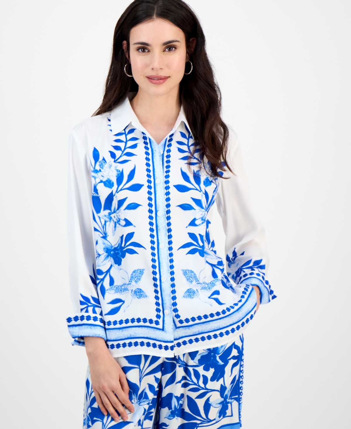 Inc International Concepts Petite Cotton Floral-print Blouse, Exclusively At Macy's