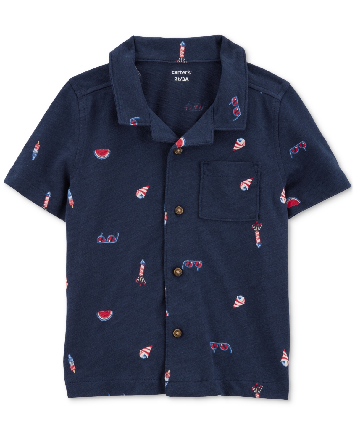 Carter's Toddler Boys 4th Of July Icons Cotton Button-down Shirt In Navy