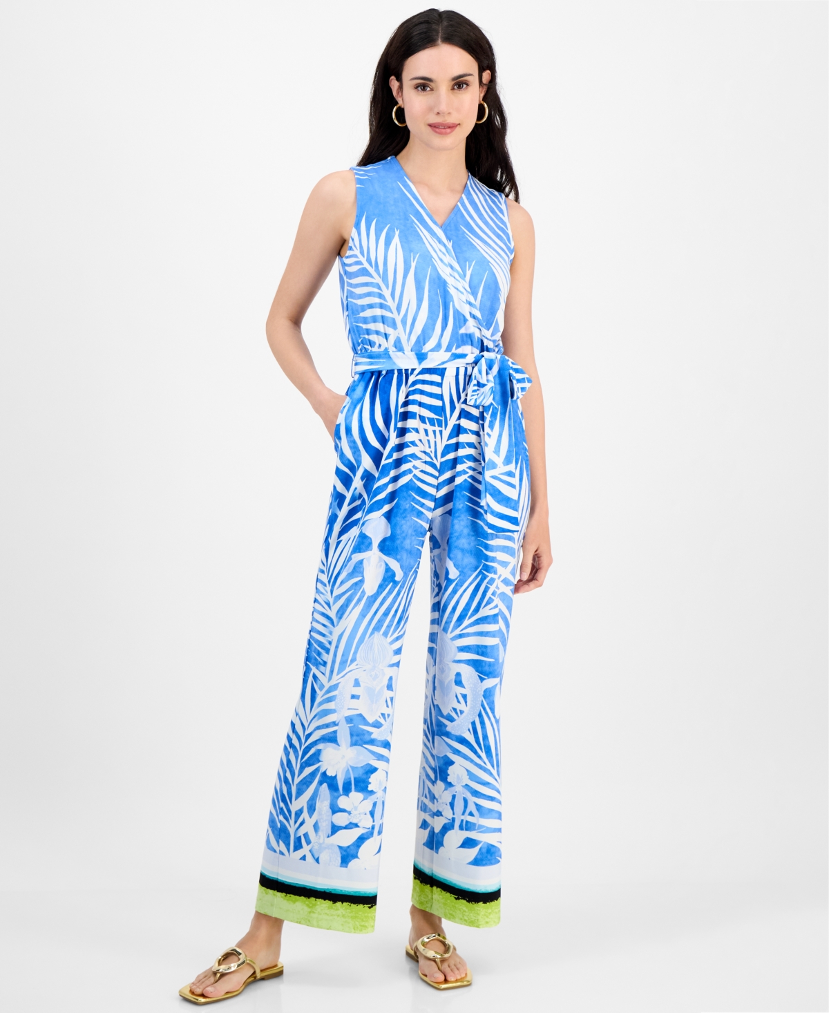 Inc International Concepts Petite Printed Tie-waist Jumpsuit, Exclusively At Macy's
