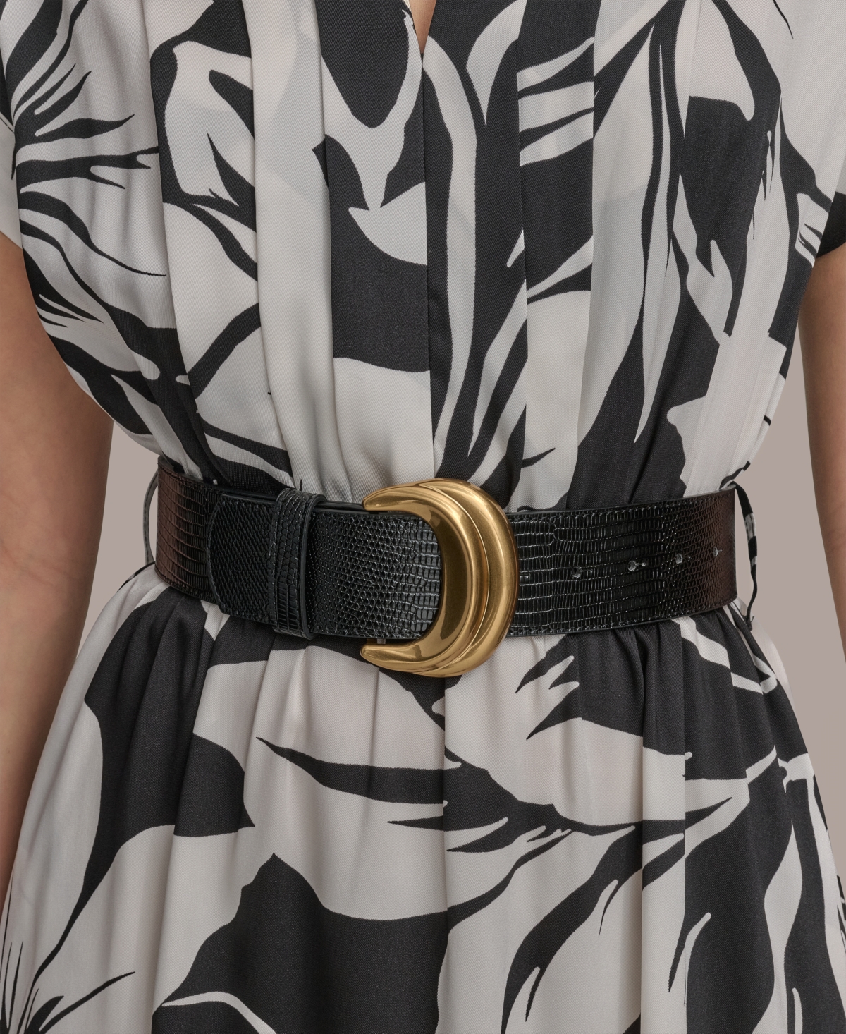 Donna Karan Plus Size Printed Belted A-line Dress In Black Pristine