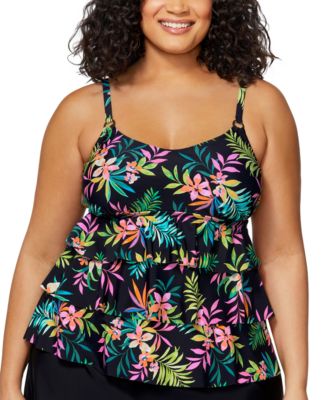 Plus Size Printed Tiered Tankini Top