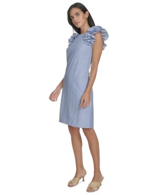 Women's Ruffled Sleeveless Crewneck Sheath Dress