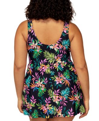 Island Escape Plus Size Magnolia Twist-Front Underwire Swim Dress, Exclusively at Macys
