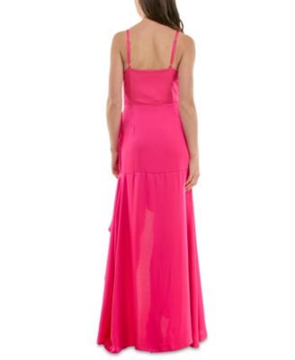 Women's Cascading-Ruffle High-Low Surplice-Neck Dress