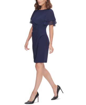 Petite Flutter-sleeve Sheath Knee Length Dress